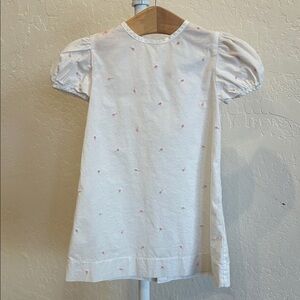 White Puff-Sleeve Kids Tee with Pink Dot Embroidery